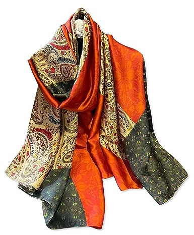 LumiSyne Bufandas De Seda Para Mujer Estampado Flores De Colores Patrón De Pintura Al Óleo Artística Satín Larga Fulares Chal Protector Solar Ligero Cálido Estola Toda La Temporada