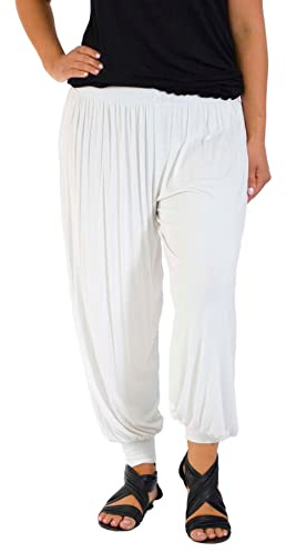 WearAll Women Harem Trouser Alibaba Plain Printed Elactic Waist Hippie Pyjama Bottoms Loose Fit Baggy Pilates Yoga Pants and Summer Hareem Trousers White Plain 24-26
