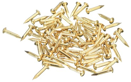 QUARKZMAN 250pcs Pequeños Clavos Dorados, 10x1.5mm(L*D) Clavos Dorados de Cabeza Redonda de Latón Clavos de Hardware para Madera Muebles Manualidades Bricolaje Marco de Fotos, Tono de Latón