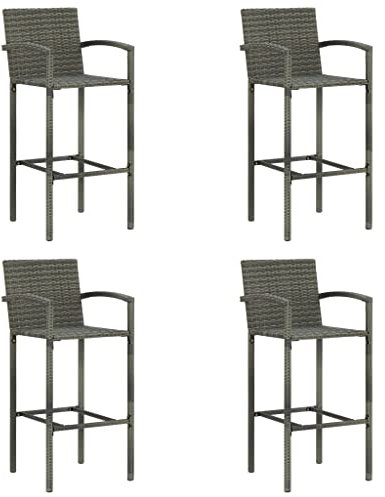 vidaXL 4-Piece Outdoor Bar Stools - Grey Poly Rattan and Powder-Coated Steel Frame - UV-Resistant - Footrest - Garden Chairs.