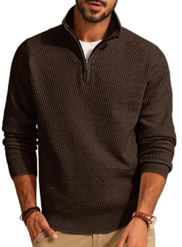PJ PAUL JONES Pullover Herren Troyer Strickpullover mit Reissverschluss Winter Pullover Stehkragen Espresso XL