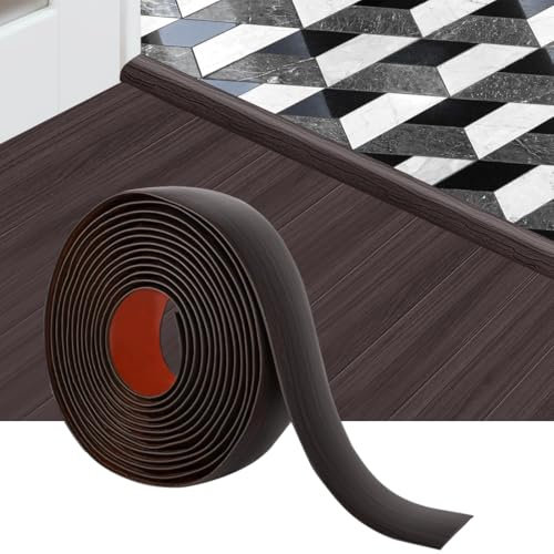 10 Ft Bande de transition pour sol,Bande de séparation pour sol à décoller et coller,Bande de transition pour sol en vinyle autocollant,Bande de séparation plate pour joints de sol (Noyer noir)