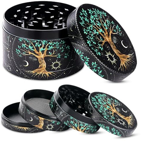 Grinder in metallo, Macinino per spezie, macinino in metallo, macinino per polline, macinino per erbe,con coperchio magnetico, per spezie erbe polline vaniglia con raschietto per polline e filtro