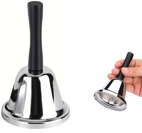 Garegce Hand Bell Stainless Steel, Butler Reception Call Bell Jingle Loud Service Alarm for School, Hotels, Restaurants, Wedding, Family Party, Christmas, Home Bars Decorations - Silver