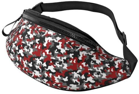 Bauchtasche Rot Grau Weiß Camouflage Mode Gürteltasche Verstellbarer Hüfttasche Für Hundetraining Reisen Radfahren 14X35Cm