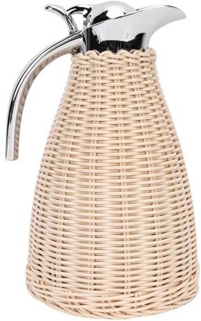 SIXRUN Carafe Tossicola Termica in Acciaio Inossidabile in Acciaio Inossidabile Intrecciato, 1,5 Litri di Brocca Isolata a Parete, Calore di 12 Ore, Fidelizzazione a Freddo 24 Ore, (Beige)
