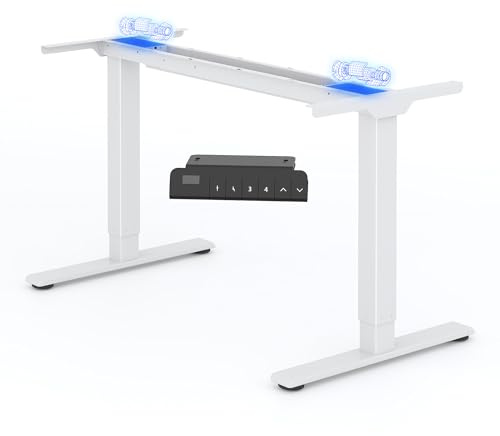 FLEXISPOT E1 Pro Escritorio Elevable Eléctrico con 2 Motores y 2 Patas Escritorio Ajustable en Altura de Acero con 4 Funciones de Memoria Standing Desk, Carga de 100kg(Marco en Blanco)