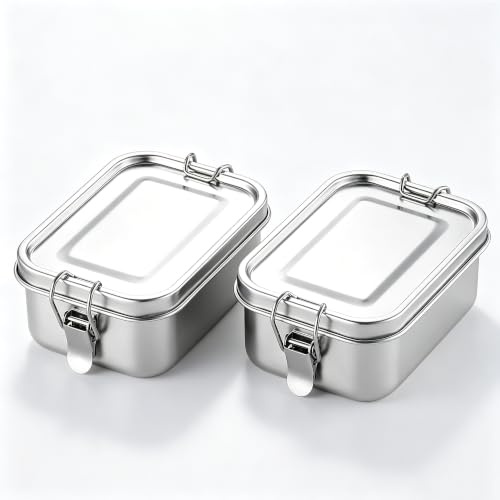 Misichao Stainless Steel Food Containers with Airtight Lids, Small 550ml Set of 2 Reusable Metal Food Storage Box for Meal Prep, Lunch Box, Snacks & Leftovers | Leakproof BPA-Free