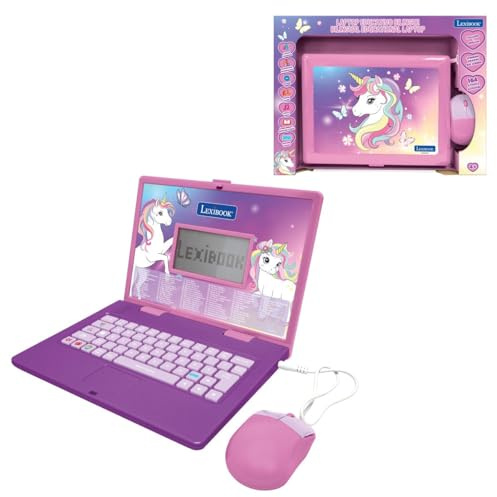 Lexibook, Unicorno, Laptop Educativo Bilingue, Inglese e Italiano, 164 Attività, Matematica, Giochi di Logica, Modalità Musicale, Grande Schermo LCD, Design Unicorno, Rosa/Porpora, JC601UNIi5LXB