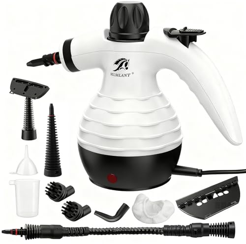 MLMLANT Pulitore a vapore, chiusura di sicurezza e 10 accessori, per pavimenti, divani, finestre e stufe (white)