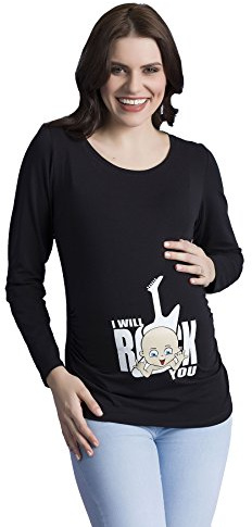 I Will Rock You - Camiseta de maternidad con diseño de camiseta de maternidad para embarazo, manga larga, Negro , L