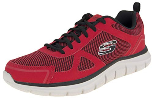 Skechers Track Bucolo, Zapatillas de running Hombre, Rojo (Red Leather/Black Mesh/Trim, 44 EU