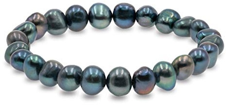 Secret & You Pulsera de Mujer de Perlas Cultivadas de Agua Dulce Blancas y de Colores de 8-9 mm Barrocas 22 perlas en total - Pulsera elástica de 18 cm.