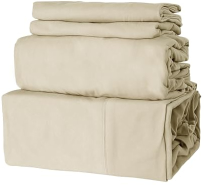 Marquess Microfiber Flannel Sheet Set-Ultra Soft & Comfortable 4 Pieces Sheet, Breathable & Luxury Warm Bedding Collection, Fade Resistant & Easy Care((Linen, Full)