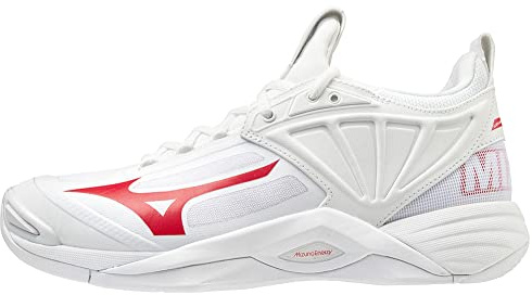 Mizuno Wave Momentum 2 - Zapatos de Voleibol para Mujer, Blanco/Rojo, 41 EU