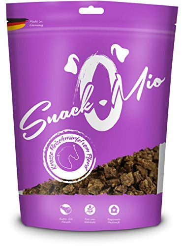 SnackOMio - Snack Premium para Perros - Cubitos crujientes de Carne de Caballo, sin Cereales, 1 Pack (1 x 125 g)