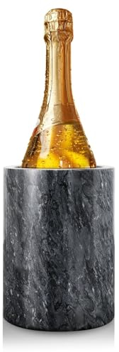 Flexzion Marble Wine Chillers for Bottles - Champagne Cooler & Multi-Purpose Marble Utensil Holder for Kitchen - Adaptable Stone Wine Bottle Chiller Bucket for Party, Bar, Home Decor, Black