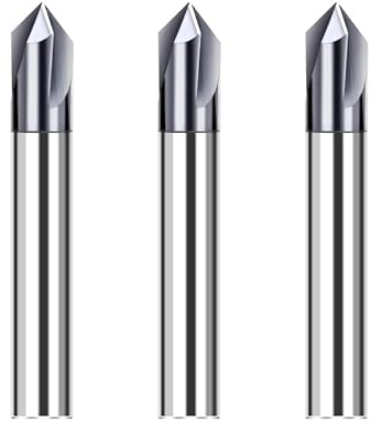 CREEYA 3 piezas Fresas de chaflane de metal duro 4mm, 3 dientes/3 Flautas CNC Fresas, HRC 55, 90°, Negro AlTiN revestimiento, fresas de Carburo 4mm Para Acero Metal Madera Plásticos (4mm, 90°)
