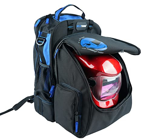 MELOTOUGH Sac à dos de soudage pour outils et casque avec support de casque de grande capacité, Sac à dos de soudure bleu, Moderne, compact