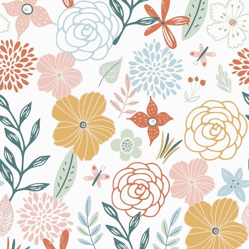 WENMER Floral Peel and Stick Wallpaper 17.71”×118”Boho Floral Wallpaper Pink Floral Contact Paper Self Adhesive Removable Wallpaper for Bathroom Cabinet Decorative