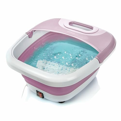 TZS First Austria - Fußsprudelbad Fußmassagegerät klappbar 450W mit 3 Aufsätzen & 8 Massagerollen - Fußbad mit Vibrations- & Luftblasenmassage, Infrarot- & Heizfunktion - Elektrische Fußbadewanne