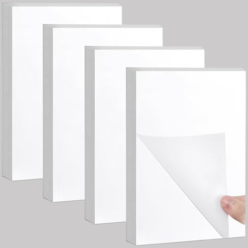 Lot de 4 blocs-notes vierges, bloc-notes, bloc-notes, bloc-notes blancs, à détacher, petit carnet de serveur pour la maison, le bureau et l'école, 100 feuilles par bloc-notes (10,2 x 15,2 cm)
