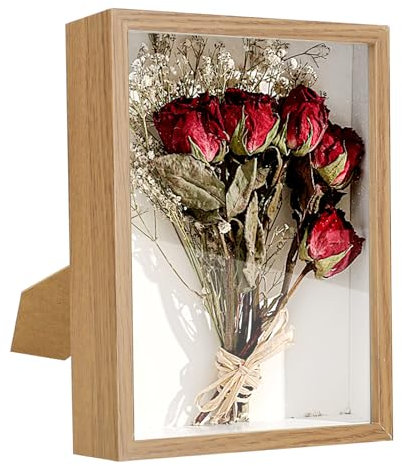 XTDMJ 3D Picture Frame - Deep Wooden Object Frame with Glass Panel, 15 x 20 cm, Family Memory Gifts (White Wood Grain)