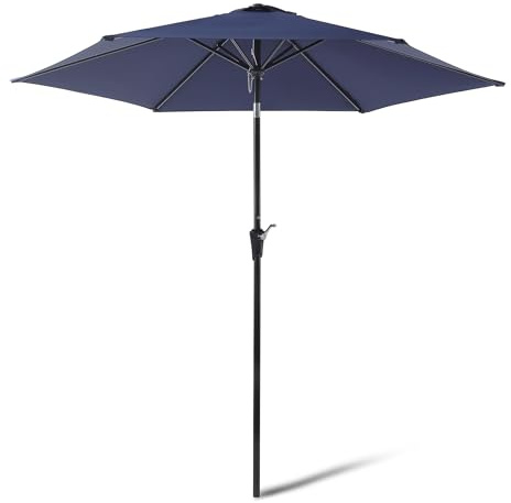 Amazon Basics - Ombrellone da Giardino, Sollevatore a manovella e Pulsante inclinabile, 274cm, Blu Navy