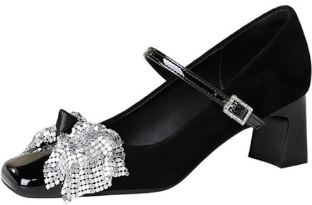 Generico Kvinnor sexiga Mary Jane pumps skor eleganta bekväma klassiska högklackade sandaler brud mode höga klackar erbjudande Slingback bröllopsskor, Svart, 40 EU