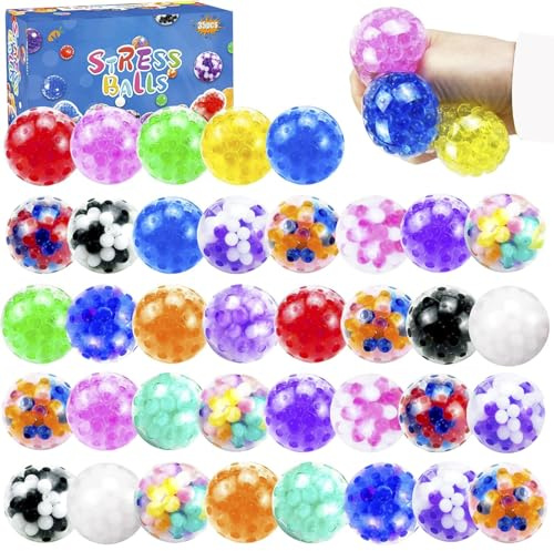 35PCS Stress Balls, Squishy Squeeze Balls Bulk, Small Sensory Balls, ADHD Stress Relief for Adults , Classroom Prizes, Party Favors, Birthday Gift, Goodie Bag Stuffers