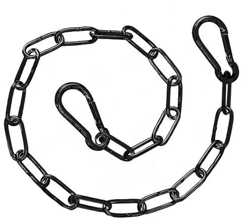 KxrTpx Black Heavy Duty Metal Security Chain, 1m with 2 Detachable Carabiners, for Locking, Fencing, DIY Projects, Outdoor Fence, Cage, Gate Security Lock