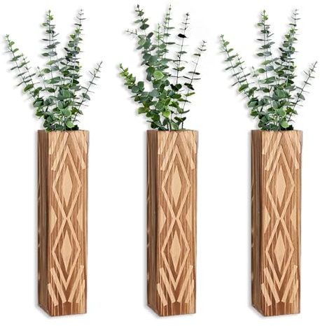 Set de 3 Jarrones de Pared de Madera - Plantadores Colgantes con Acabado Marrón Rústico, Decoración Moderna para Flores Artificiales y Plantas (B)
