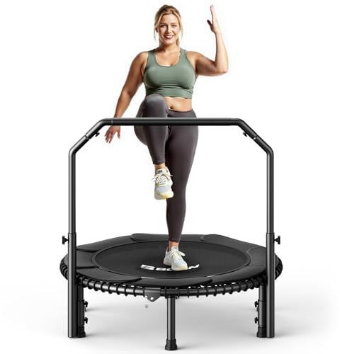 B BCAN 40'' Rebounder Trampoline for Adults, 204kg Foldable Mini Trampoline with Adjustable Foam Handle, Mute & Pre-assembled Fitness Trampette Indoor