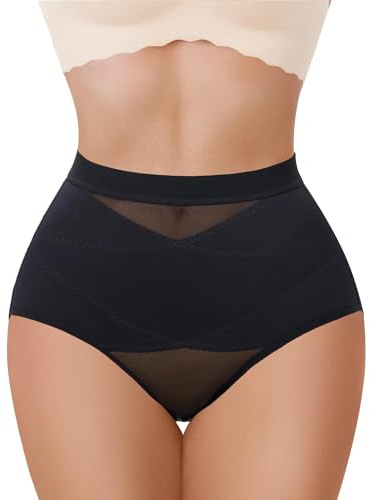 Nebility Braga Faja Reductora Mujer Invisible Tanga Faja Moldeadora de Cintura Media con Doble Panel Cruzado para Uso Diario como Ropa Interior Abdomen Adelgazante Shapewear (Negro, S)