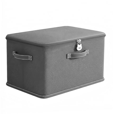 COONE 1 scatola con serratura a combinazione, impilabile e pieghevole per vestiti, giocattoli, medicinali (32 x 24 x 18 cm, grigio)