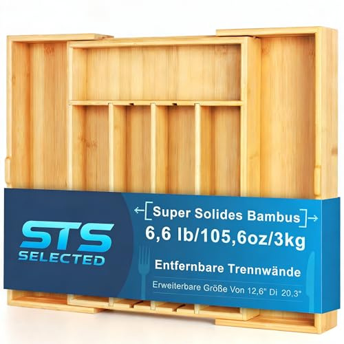 STS SELECTED Bamboo Expandable Drawer Silverware Organizer (12.6-20.5)