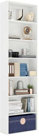 ZZINOKE Bibliothèque 7 Niveaux, Etagere Rangement Ouverte, Meuble Rangement Livres pour Salon Bureau Chambre, 60 x 23,5 x 209 cm, Blanc