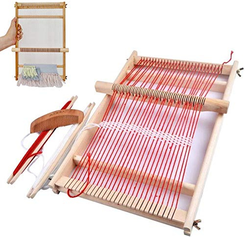 BangShou Telar de Madera Kit de Telar de Telar para Manualidades Varilla de Ajuste, Peine, Lanzadera y Cordón de Nylon (40 x 20cm)