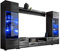 Wohnwand Modica mit Dekorative Beleuchtung LED RGB mit Fernbedienung, Anbauwand, Wohnzimmerschrank, Vitrine, TV-Lowboard, Wandregal (Schwarz/Sahara Hochglanz)