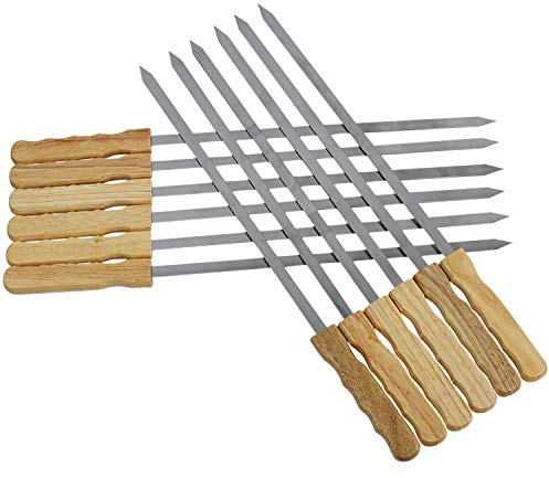 Blue Brazilian Skewers - 17 Inch Stainless Steel Kabob Skewers with Wooden Handle, 12 Pack BBQ Grilling Accessories