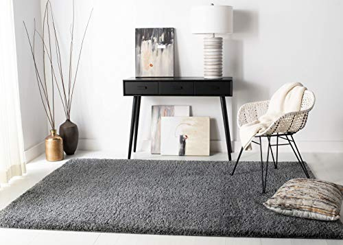 Safavieh Tapis Shag pour Salon, Salle à Manger, Chambre à Coucher - August Shag Collection, Tapis à Poil Court, Gris, 122 X 122 cm