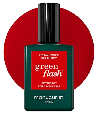 Manucurist Green Flash LED Classic Red Cherry Gel Nail Polish - Red Polish - Vegan, 12-Free - Strengthens and Protects - Nail Varnish - Made in France