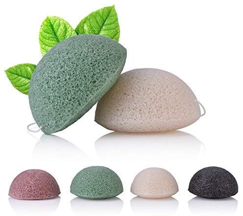 4-Piece Natural Facial Sponge Konjac Sponge with Bamboo Charcoal for Face Wash & Exfoliation Soft Gentle Skin Care Tool Daily Cleansing Sponge (Pink)