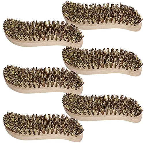 6 Stück Scheuerbürste, Reinigungsbürste mit extra harten Borsten, Putzbürste, Hand Schrubber, Ergonomischer Griff aus Holz in S-Form, Wurzelbürste für Küche, Garten, Haushalt - Made in Germany