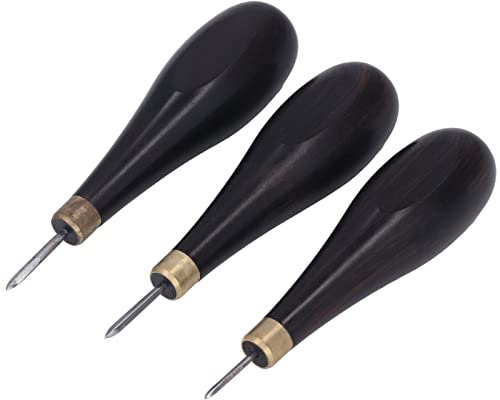 Aiguilles Couture Poincon Couture Pique En Bois Manche Bois Poincon Cuir Couture Cuir Outils Pour Le Cuir,alêne Pour Machine à Coudre En Cuir,3 Matériaux En Acier,3 Mm,4 Mm,5 Mm,Bois De Santal