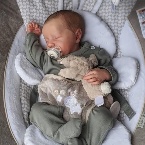 JIZHI Poupée Reborn 17 Pouces Réaliste Reborn Bébé Dolls Garçon Corps en Vinyle Souple Lavable à la Main Bébé Garçon Ressemblant à Un Vrai Bébé (Yeux Fermés)