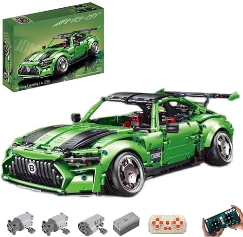 Technik Auto mit Power Functions Set, 1:10 Groß HellaFlush Auto Modellbausatz, 2878-tlg Klemmbausteine Auto MOC Set, Kompatibel mit Technik Mercedes AMG GT