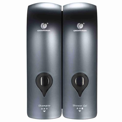 Ailgely Dispenser di Sapone Fissaggio a Parete, Ricaricabile Parete a Doppia Testa, Senza Fori, Dispenser Manuale per Sapone da Bagno, Gel Doccia,Liquido Shampoo(300 ml × 2)