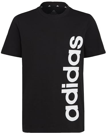 adidas Unisex Kinder Essentials Linear Logo Cotton Tee, Black/White, 13-14 Years