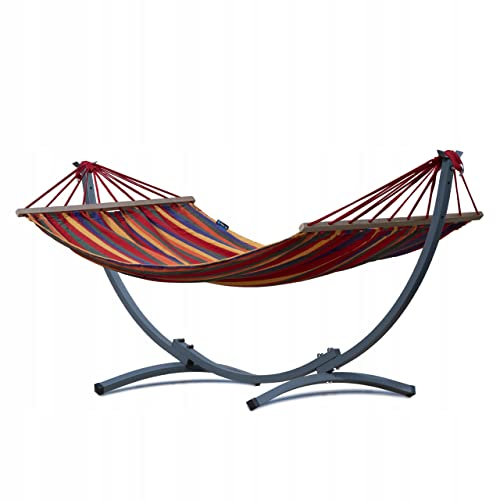 Potenza Hängematte mit Gestell I Stabiler Rahmen 200kg - 250cm Balkon I Hängematte 200x120cm I Indoor Outdoor Garten Pool Terrasse Stahl (Basic Gestell Graphit, Rot - Stabhängematte)